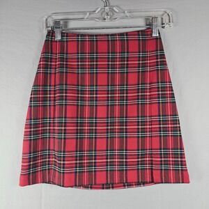 Brandy Melville Red Plaid Mini Skirt Tartan Schoolgirl Side Slit One Size